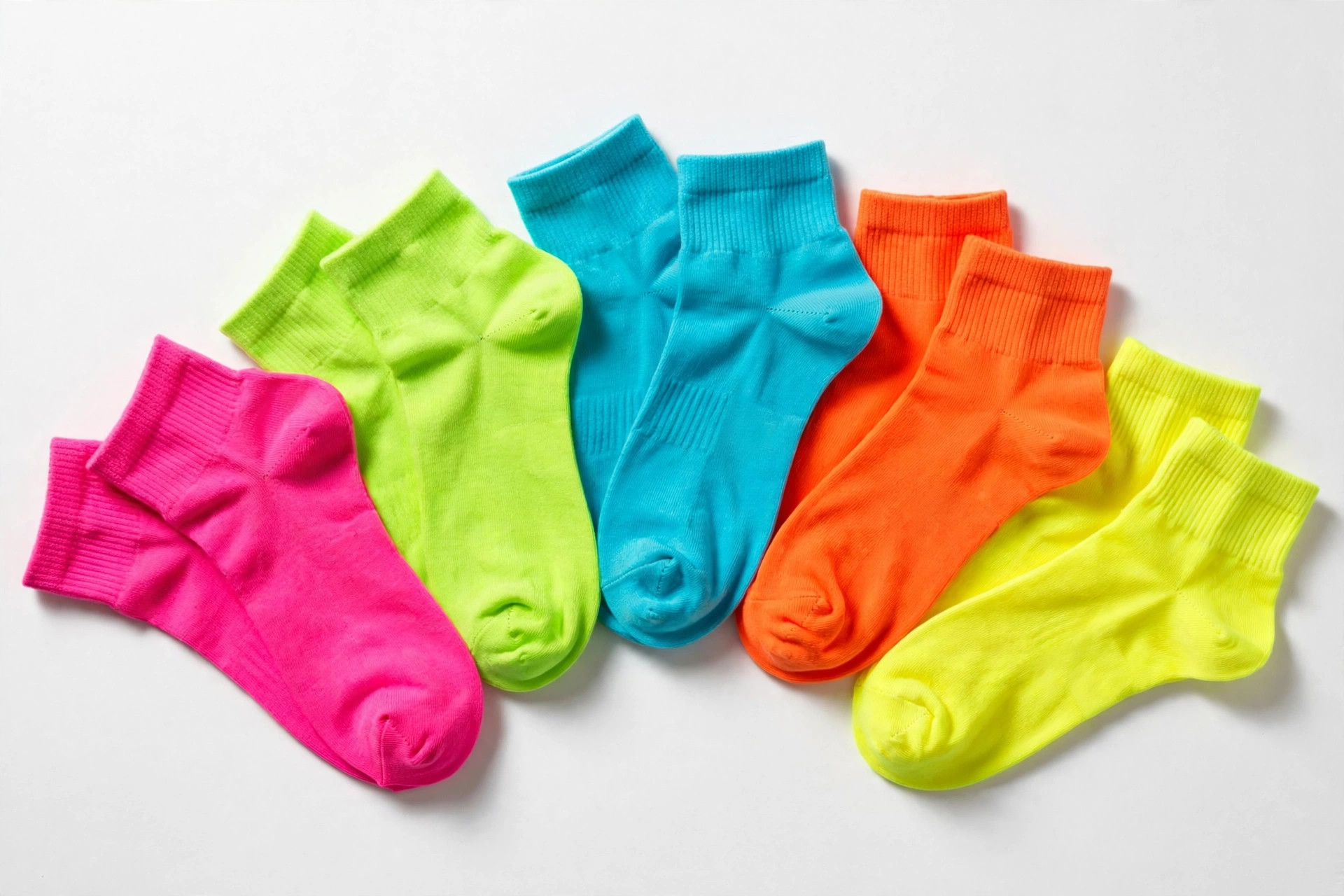 Neon Spectrum 5-pack of neon ankle socks fanned out